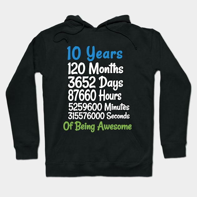 10th Birthday 10 Years Old  Vintage Retro 120 Months Hoodie by adiline